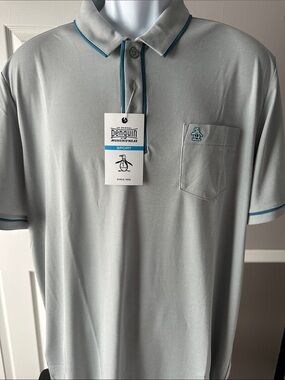 Original Penguin Men’s Light Gray Polo with Teal Trim